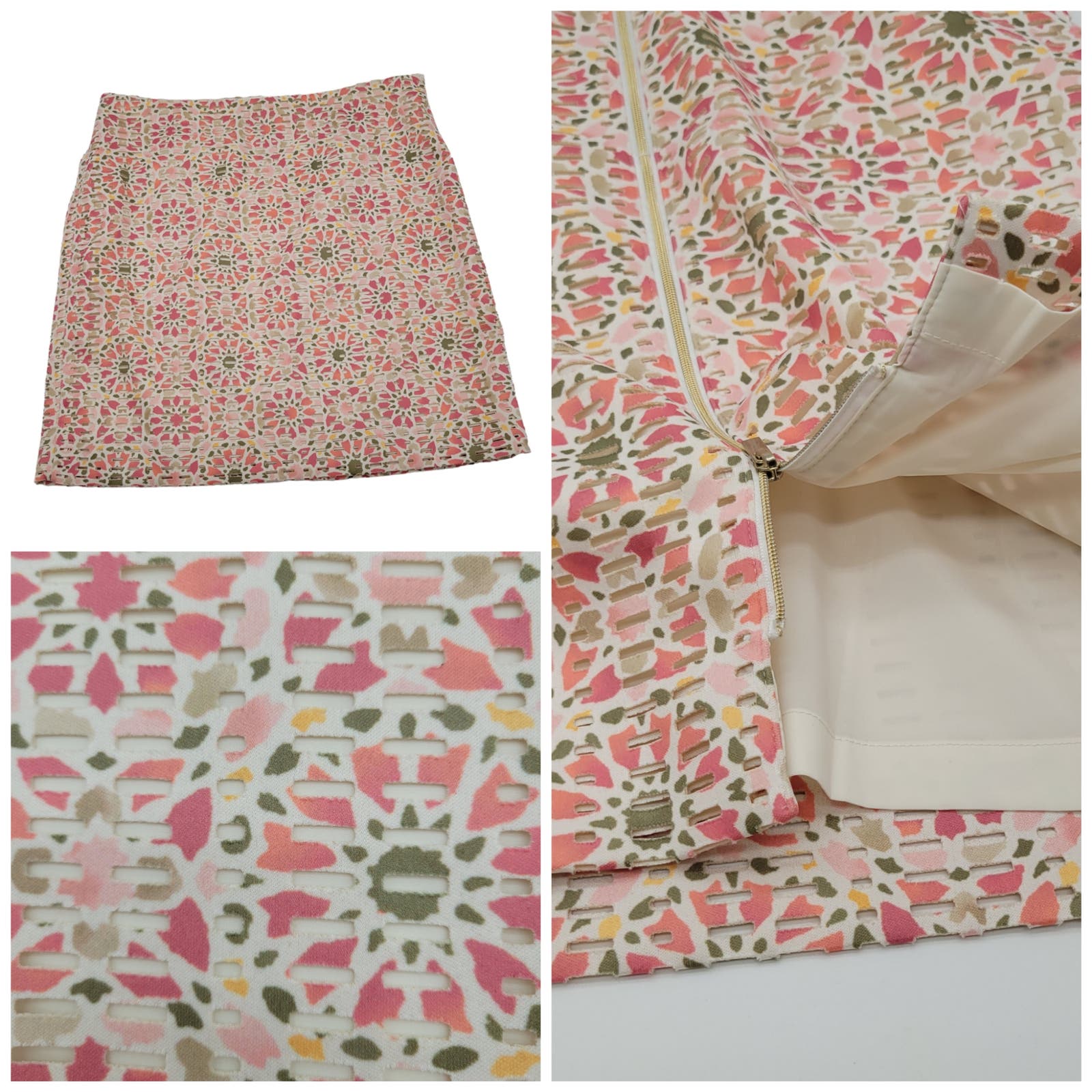 Etcetera Floral Print Scuba Knit Laser Cutout With Lining Skirt Womens Sz 10